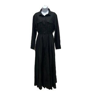 Linen Button up Black Maxi Dress XL